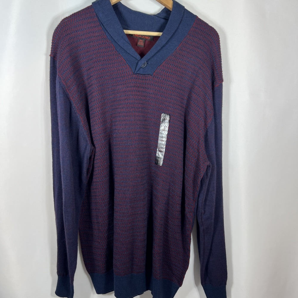 NWOT LINEA UOMO Blue &‎ Red Preppy Wool Blend Sweater Size 2XLT